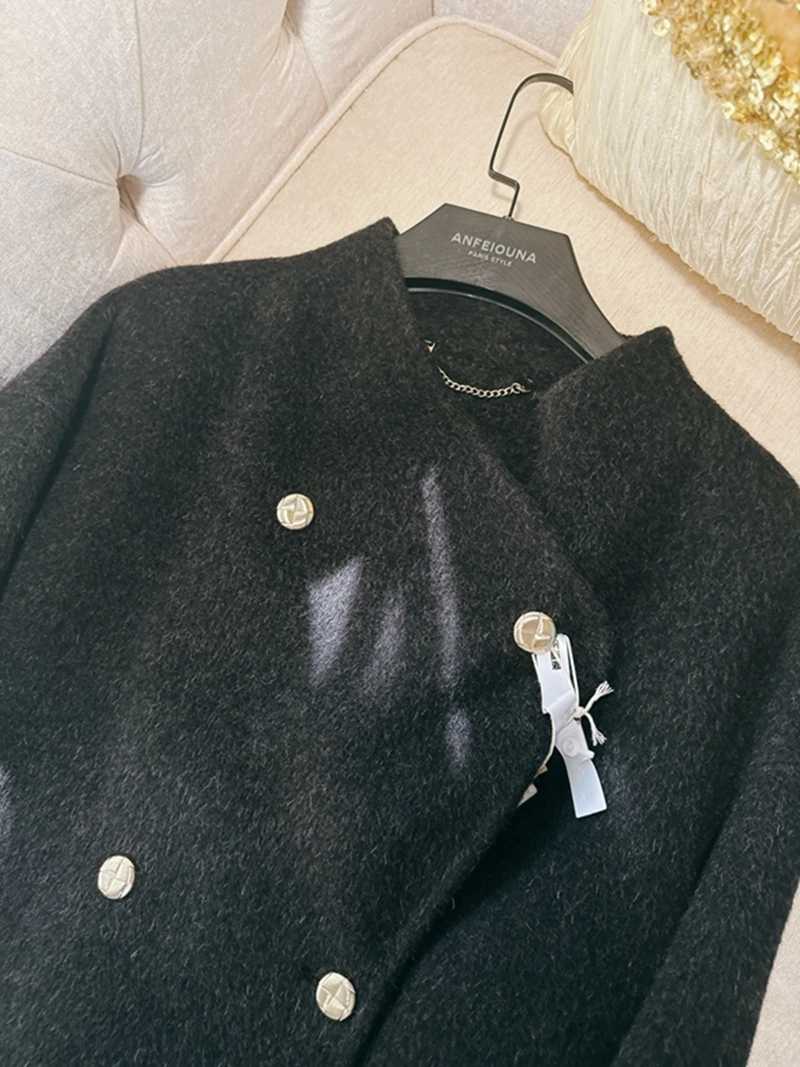 Koreaanse Sle Lange Double Breasted Dubbele Wollen Jas Bla Loose Fit Dubbelzijdige Zijden Mohair Trenchcoat Ele Pendelkleding