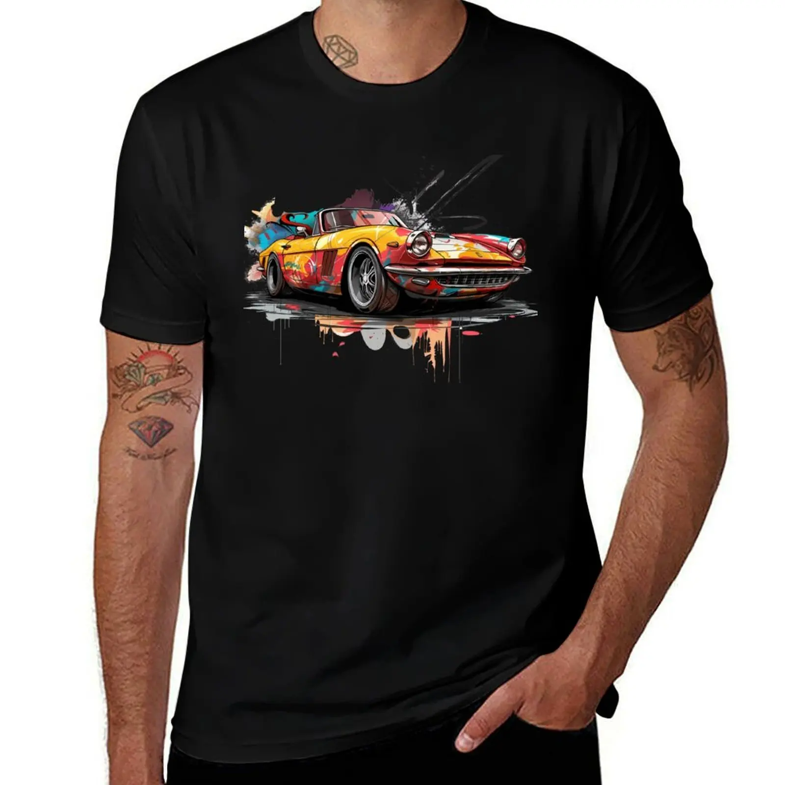 

an old graffiti ferarri T-Shirt anime shirt blue archive shirts graphic tees mens t shirts