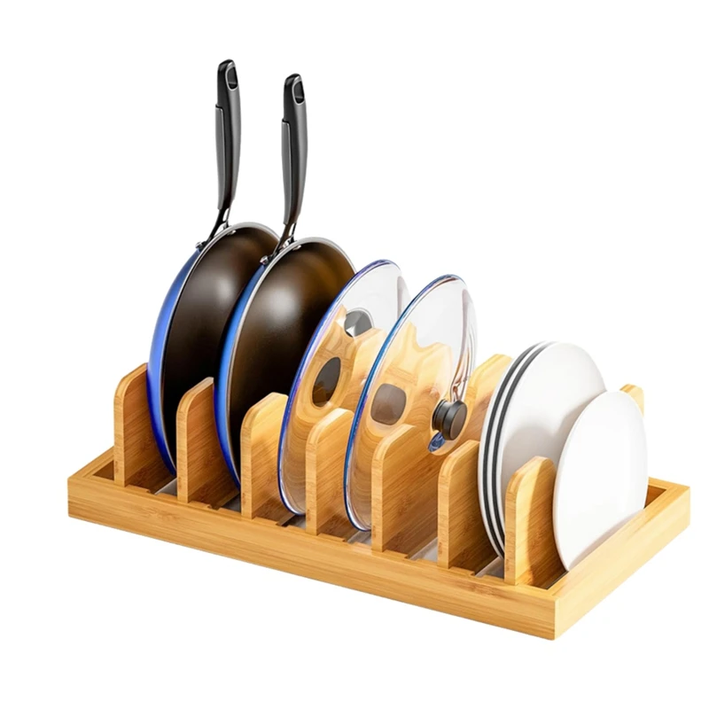 

Бамбуковый органайзер для крышки кастрюли для шкафа и кухонной стойки, органайзер для крышки кастрюли внутри шкафа, держатель для крышки кастрюли, стойка для кастрюли