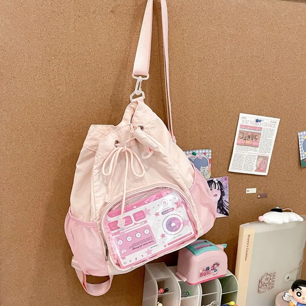 

Модный прозрачный нейлоновый рюкзак на шнурке, милый легкий повседневный рюкзак Ita, значок Харадзюку, дисплей Y2k, школьная сумка для девочек