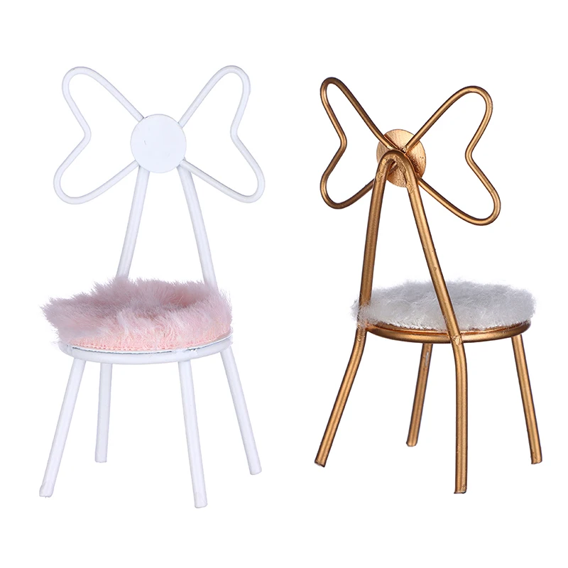 

1:12 стул для кукольного дома, миниатюрный, металлическая бабочка, с плюшевой подушкой