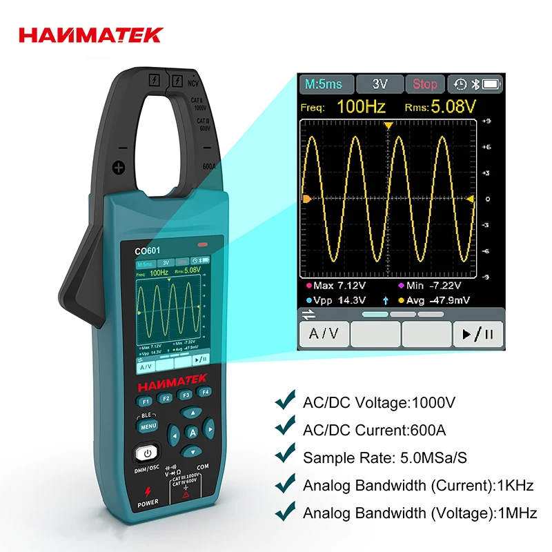 Hanmatek المشبك راسم الذبذبات 2.8 بوصة TFT المشبك Mrter التيار المتناوب/تيار مستمر الجهد والتيار راسم الذبذبات مع وظيفة مسجل بلوتوث