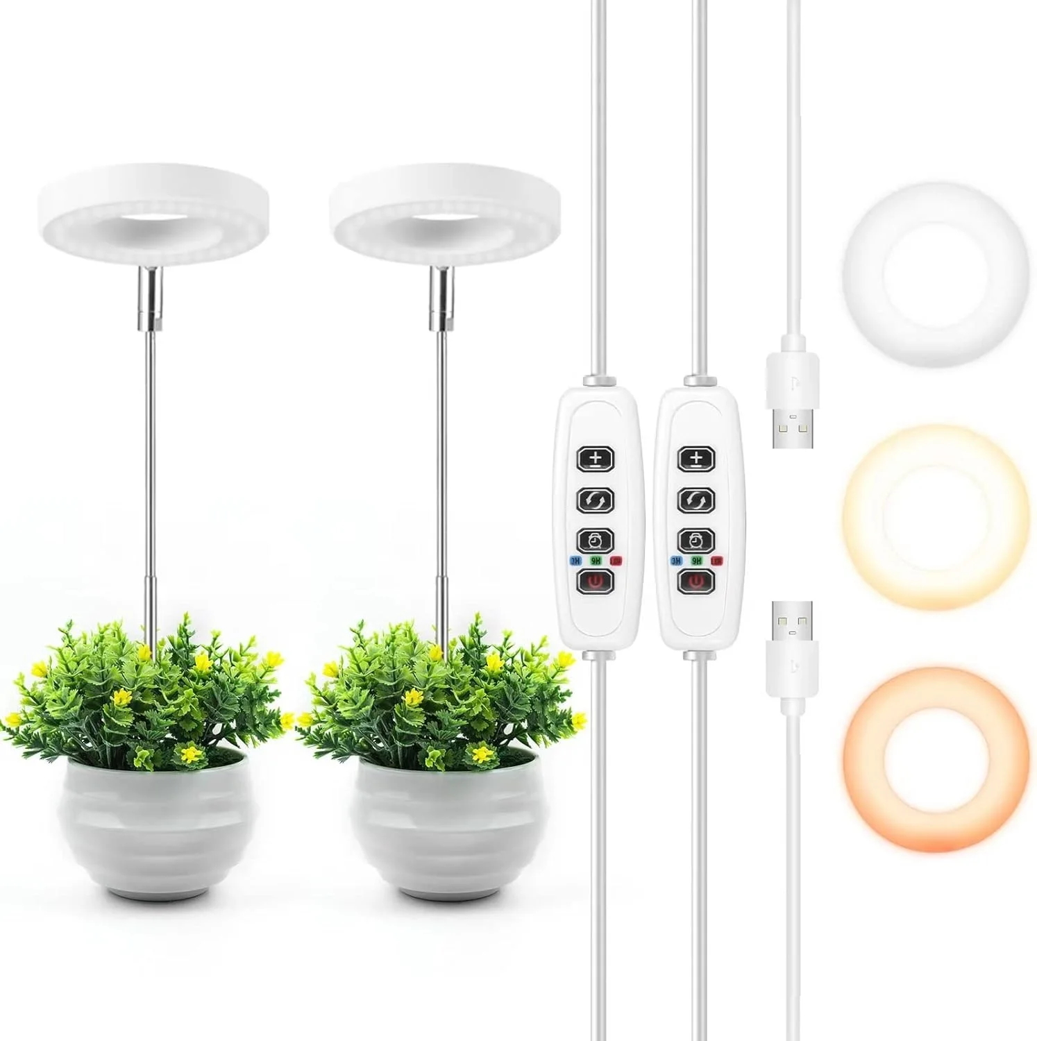 Halo Ring Grow Lights for Small Indoor Plants, 96LEDs Full Spectrum Plant Light, 3/9/12H Timer, 10 Dimmable Levels 3000K & 6000K