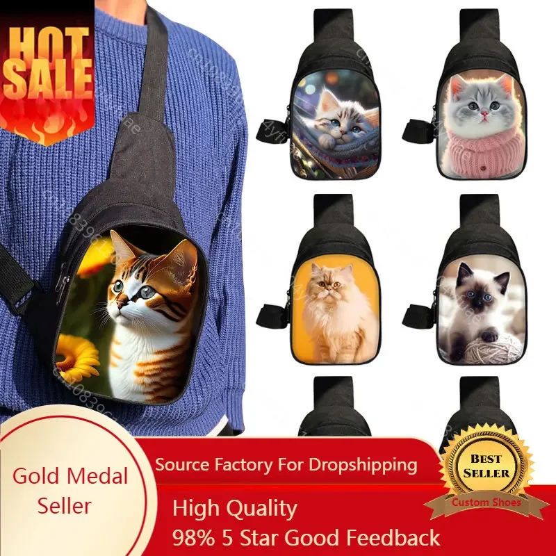 Cute Cat Print Chest Bags Persian/Siamese Cat Crossbody Bag Scottish British Cat Women Shoulder Bags Kitten Phone Key Holder