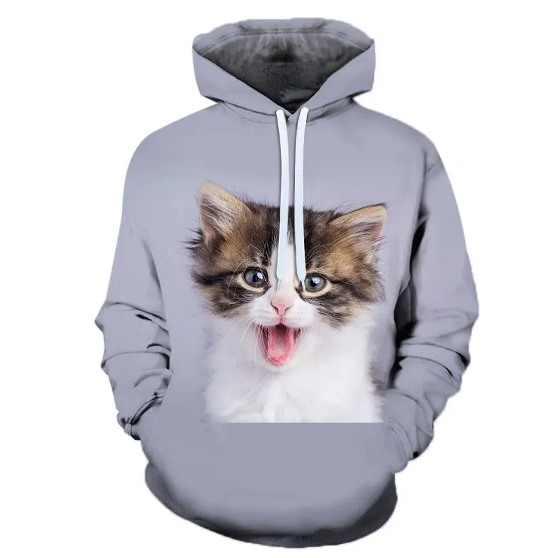 New Men's Hoodie 3D Pet Cat Print Graphic Pullover New Couple Sweatshirt Casual Fashion Women's Street Plus Size Sudaderas