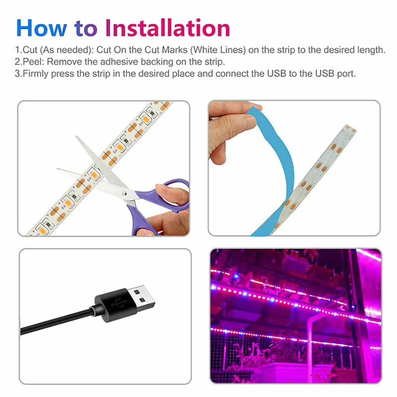 5V USB Led Plant Grow Light Full Spectrum Phyto Lamp 1m 2m 5m Strip For Seeds Flower Greenhouse Tent Hydroponic Plants Lighting