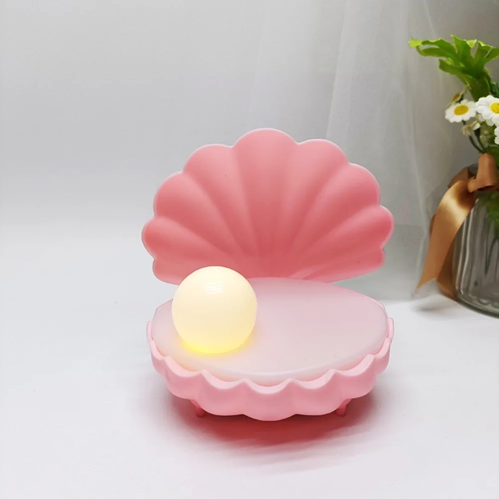 New Lovely Pearl Shell Night Light Plastic Cute Sleep Light Tabletop Desk Lamp