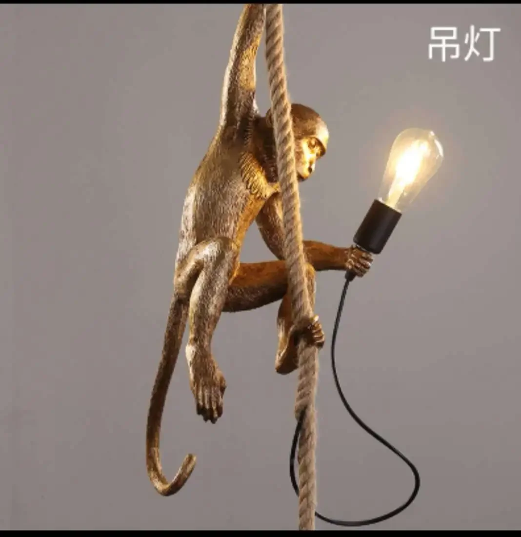 

Vintage Industrial Style Art Personalized Creative Chandelier Restaurant Cross border Monkey Rope Chandelier Resin Lamp