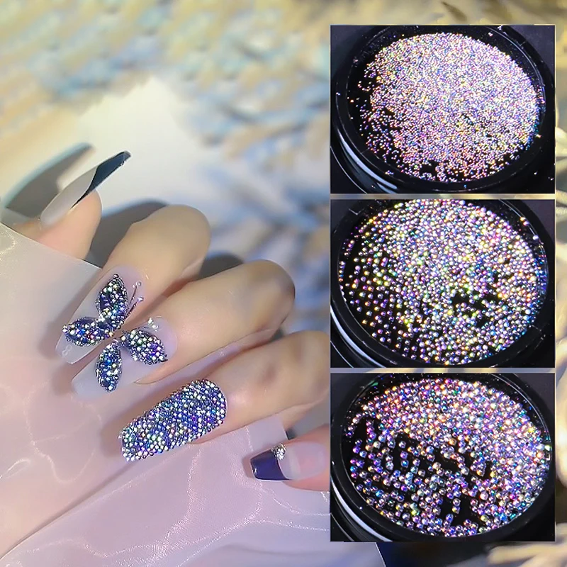 Laser Tiny Glass Beads Nail Art Decoration Super Shiny Mini Balls Crystal Rhinestones Manicure Charms Nails Design Accessories