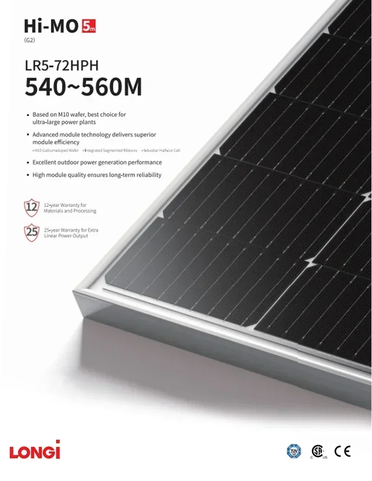 Longi LR5-72HPH M10 182mm 540w 550w 560w Solar Panel Monocrystalline Silicon Module Double-sided Single-Sided