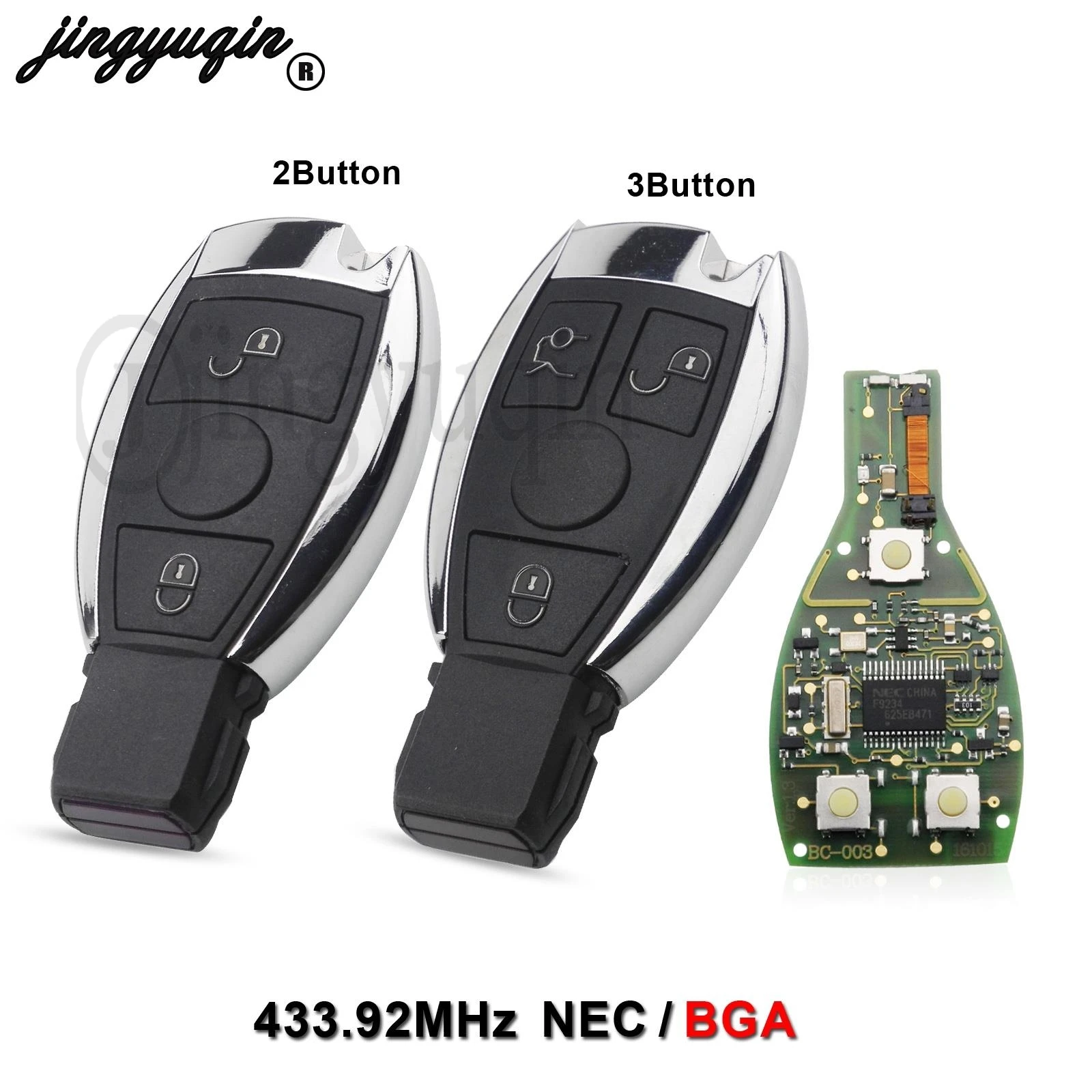 

jingyuqin 5pcs/lot 2/3 Button Remote Smart Car Key BGA Style 433MHZ NEC Chip for Benz year 2000+ NEC&BGA Entry Keyless Control