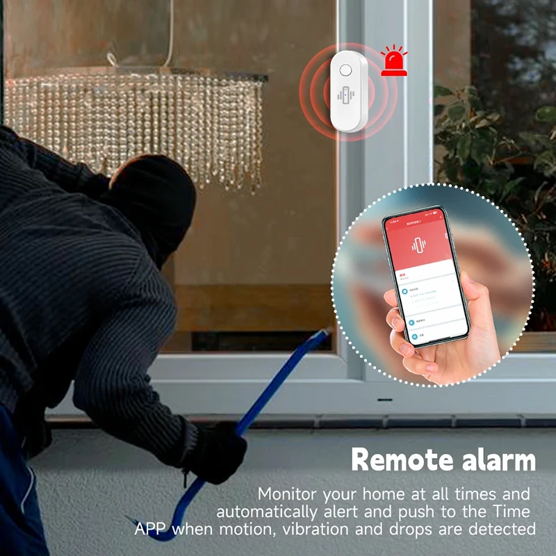 Detector de vibración WiFi, alarma con Sensor, notificación por aplicación Tuya Smart Life, detección de movimiento en tiempo Real, protección de seguridad