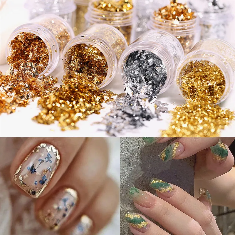 

1PC Gold Silver Irregular Aluminum Foil Paper Mesh Nail Art Sticker 3D Glitter DIY Manicure UV Gel Polish Nail Decoration Tools