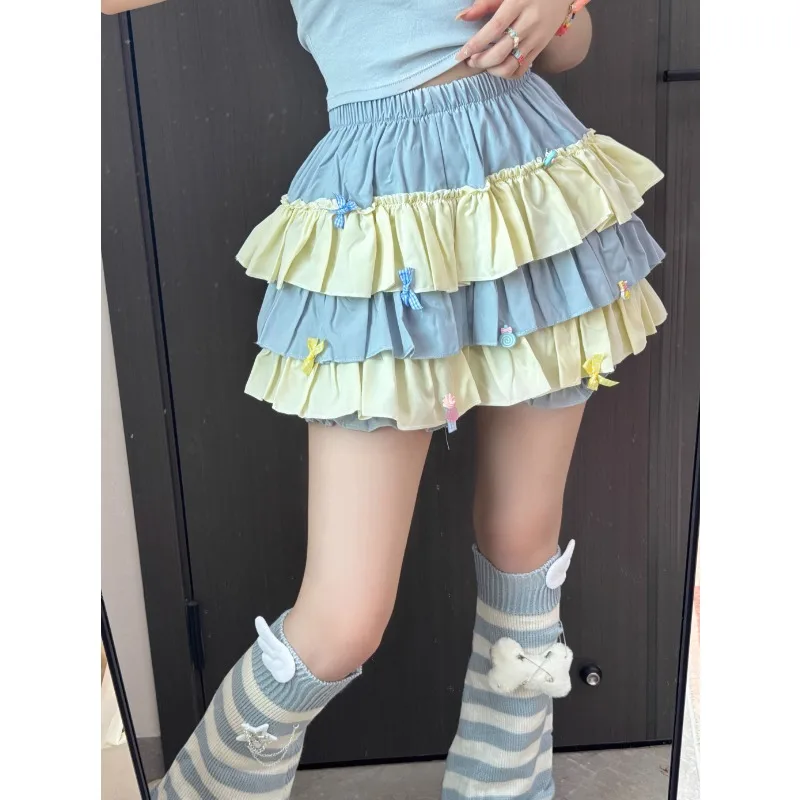 Japanese Subculture Girls Summer Mini Skirts Sweet Lolita Ruffles Pleated New Lace Short Pants Y2k Harajuku Women Cake Skirt