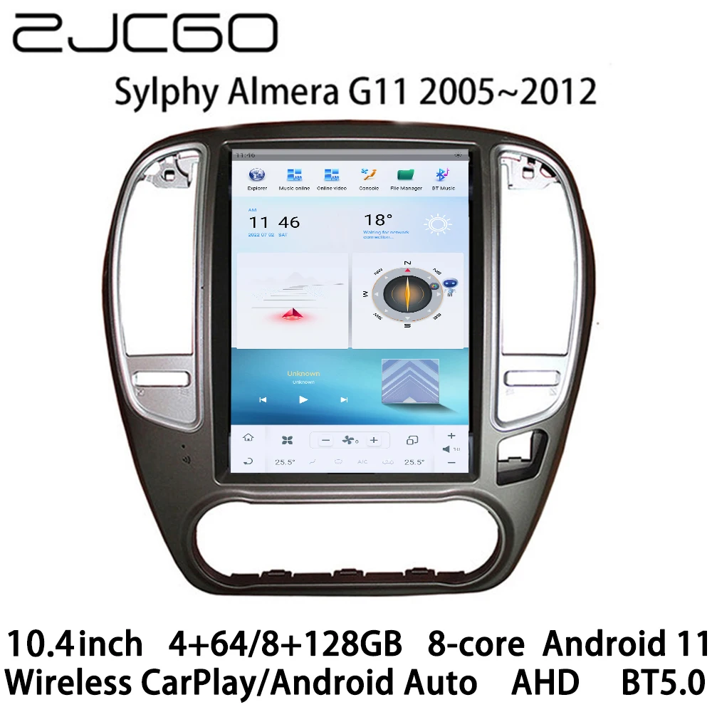 

ZJCGO Car Multimedia Player Stereo GPS Radio Navigation NAVI Android 11 10.4 Inch Screen for Nissan Sylphy Almera G11 2005~2012