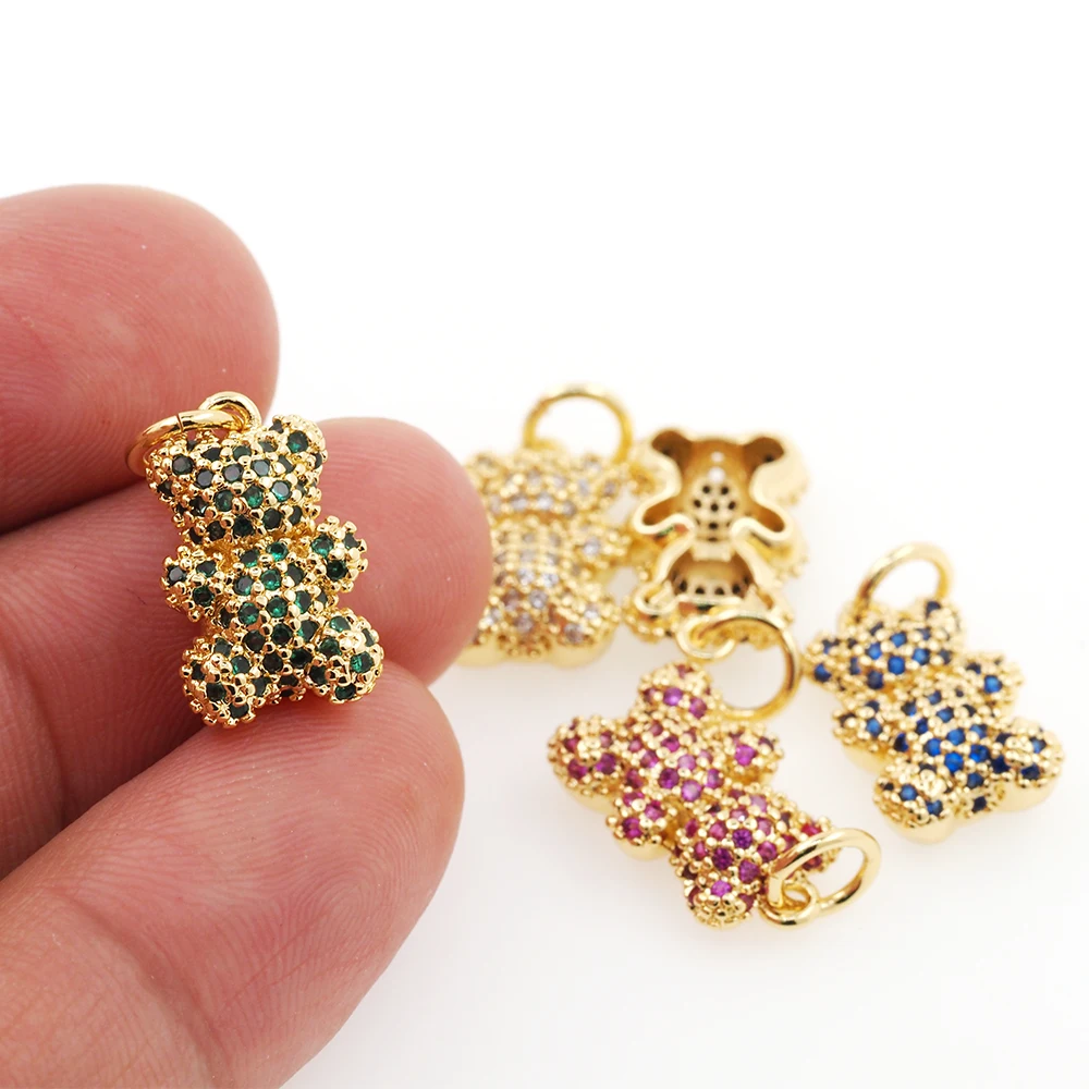 

Luxury Cute Mini Panda 3D Teddy Bear Charms Pendant Color White Zircon Gold Plated Necklace Accessories For Women Jewelry Making