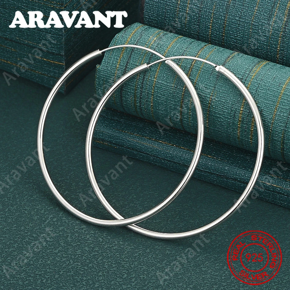 925 Sterling Silver Smooth Large Hoop Earrings - A Fresh And Elegant Design For Women'S Engagement Jewelry