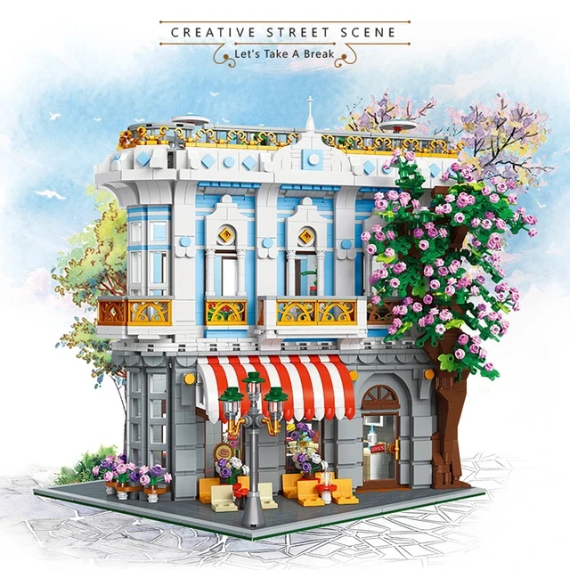 New MOC Creative House Model With Light 89109 3725Pcs Sakura Restaurant Building Blocks Bricks Toys Christmas Gifts