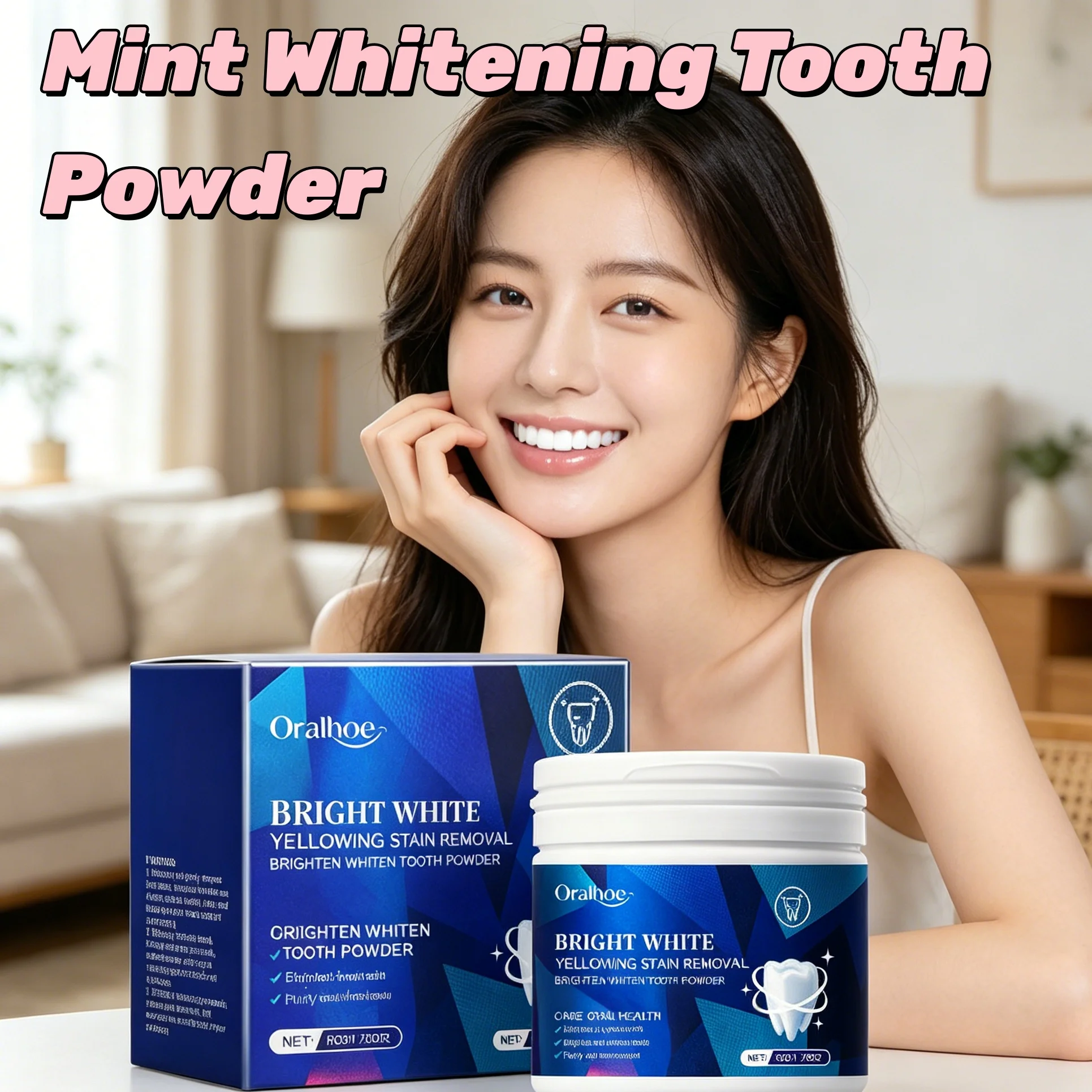5 Days Visible White Cool Mint Teeth Whitening Powder Probiotic Clean Teeth Bleach Powder Remove Tea Wine Stains Refresh Breath