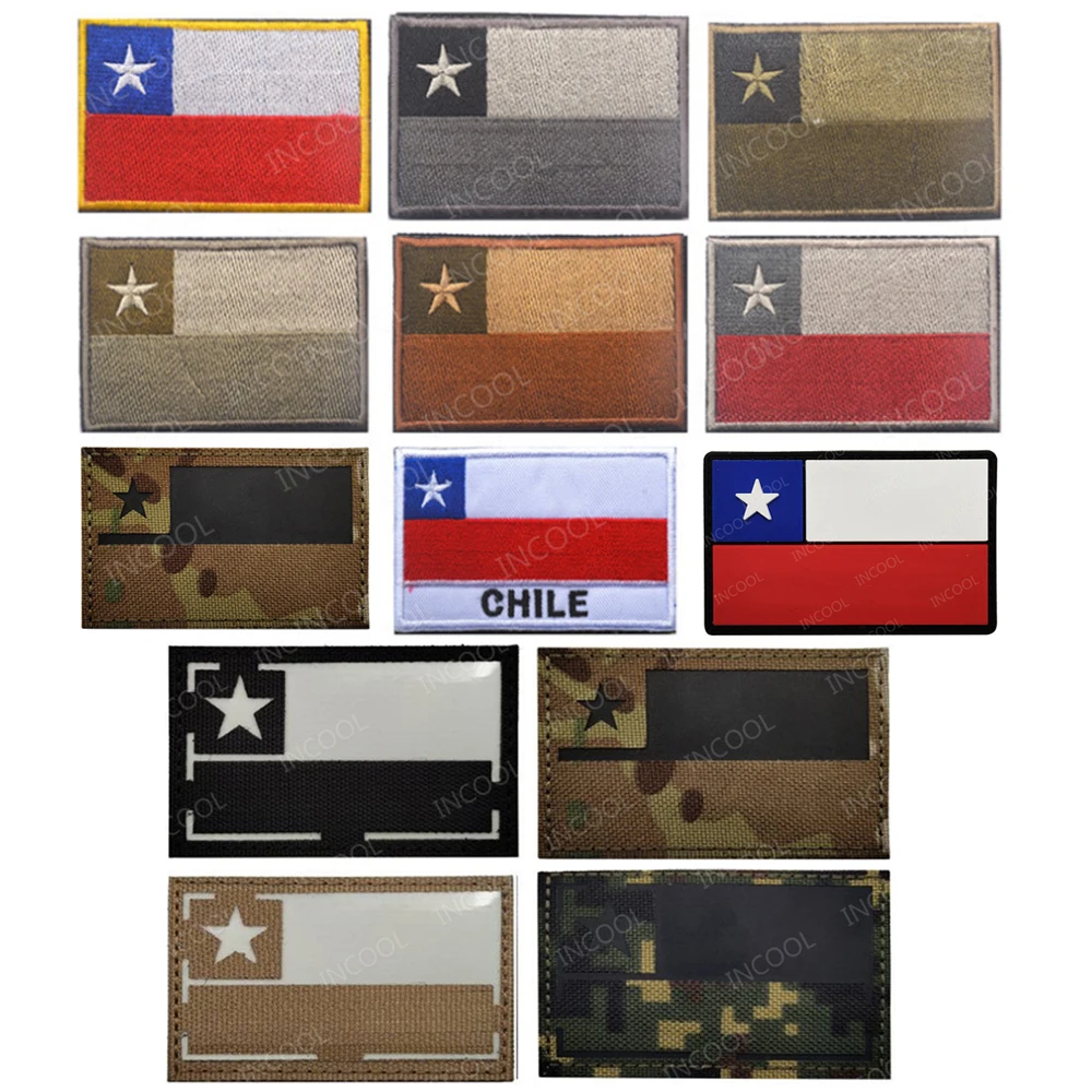 Chile Flag Embroidered Patch IR Reflective Chilean Patches Decorative 3D Rubber Embroidery Glow In Dark