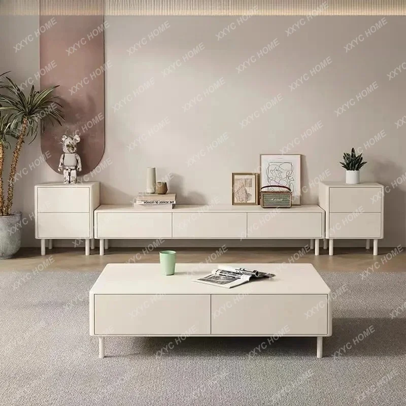 XXModern cream style living room household paint round rectangular coffee table TV cabinet dining side combination package