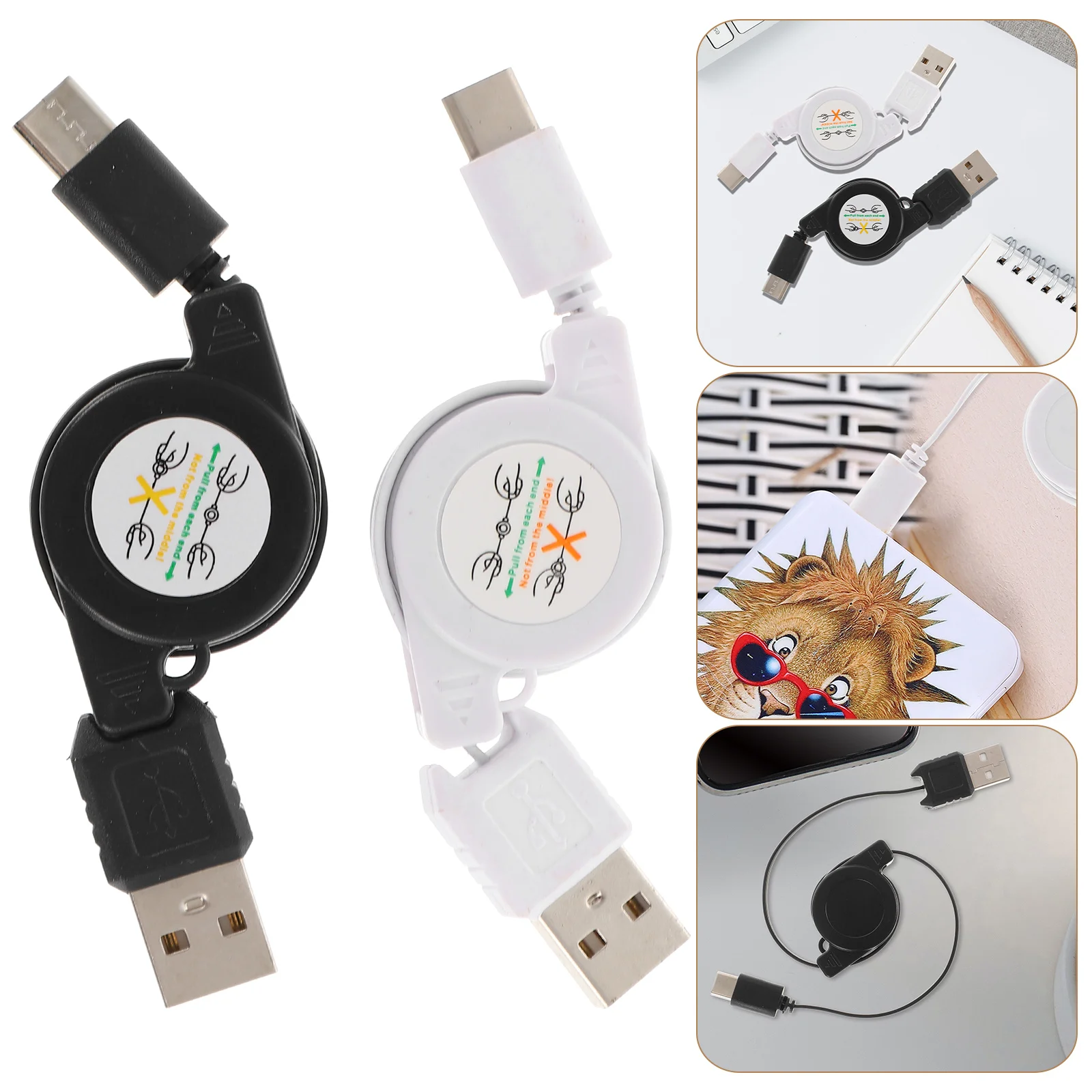 2 Pcs Typec Data Cable Type-c Interface Adapter Portable Phone Charging Line Creative Flexible