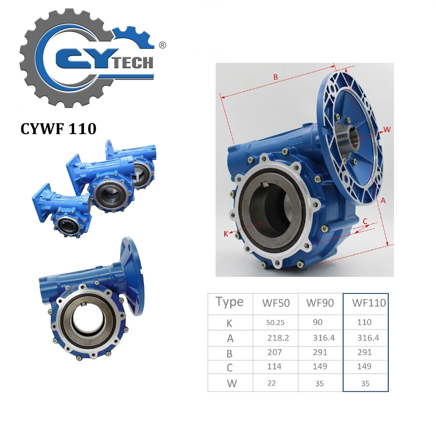 CHENYUE Worm Gearbox CYWF110 Gear reducer Input 19/24/28/38mm Output 110mm Ratio 7.5:1-100:1 Free Maintenance