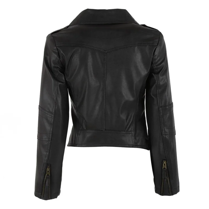 Women\'s Leather Biker Zipper Collar Punk Jacket Biker Jacket Slim Long Sleeve Jacket