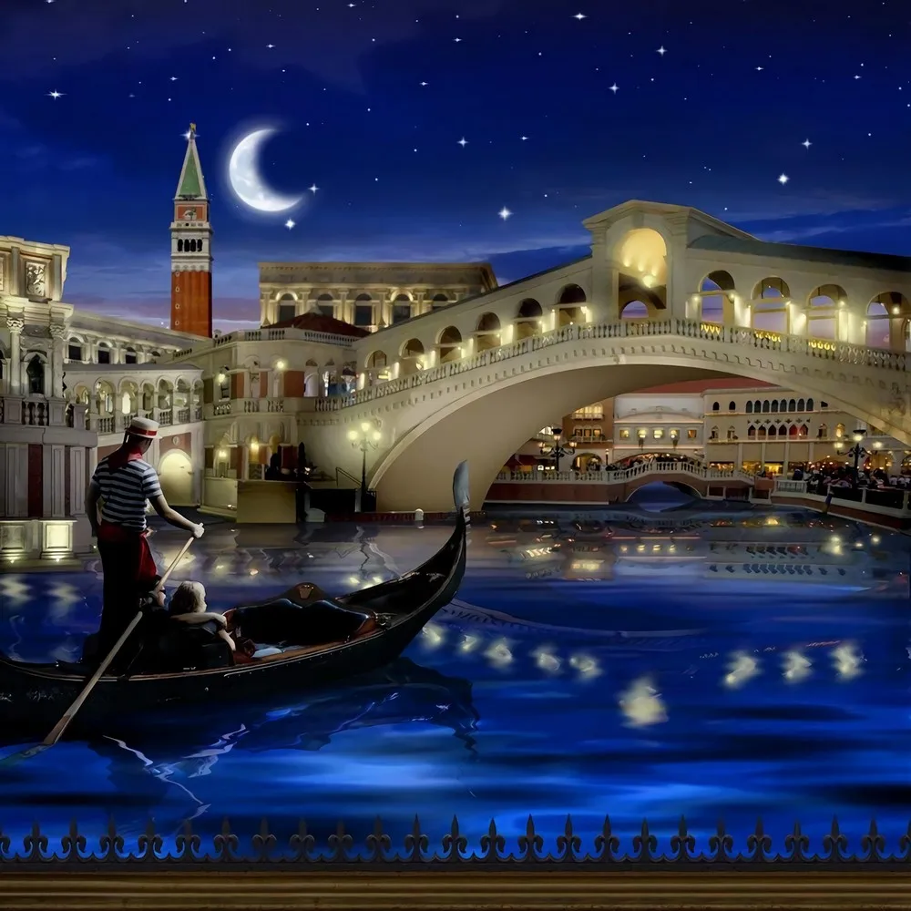 

Night Venice Crescent Moon Bridge River Star backdrops High quality computer print wedding Photography Studio Backgrounds