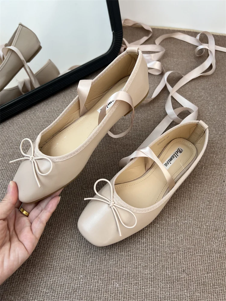 Casual Woman Shoe Elegant Female Footwear Ballet Flats Round Toe Big Size Dress Ballerinas Cross Basic Silk Mary Janes Fabric Sl