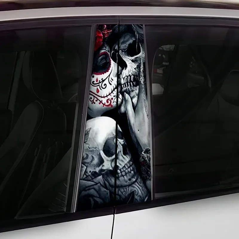 1PC Skeleton Couple Car Stickers Auto B Pillar Waterproof Halloween Decoration DIY Car Doors Pillar Gothic Skull Pattern Decals