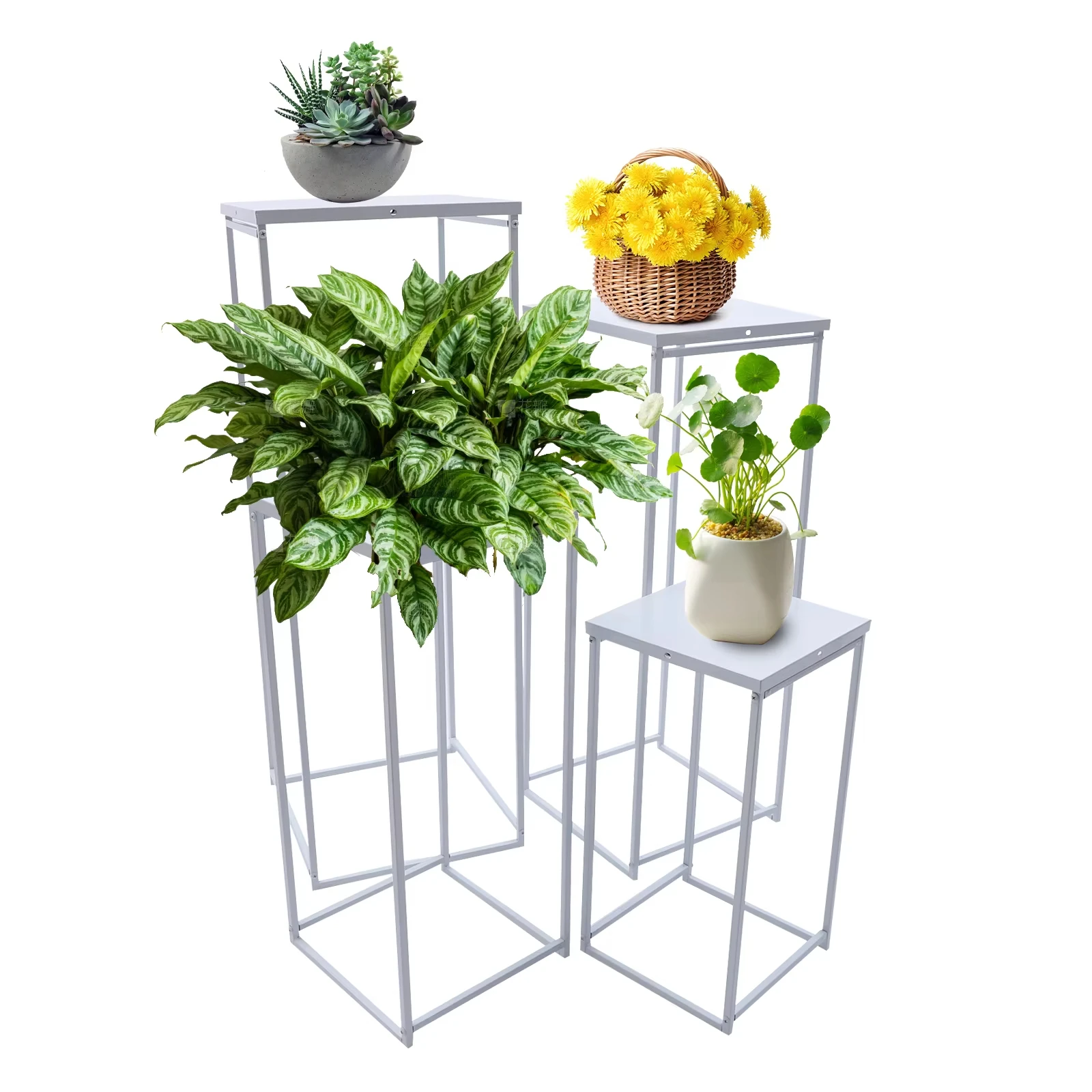 

Modern White Square Pedestal Stands Set of 4 Metal Columns 23-90cm Various Heights for Wedding Party Decor