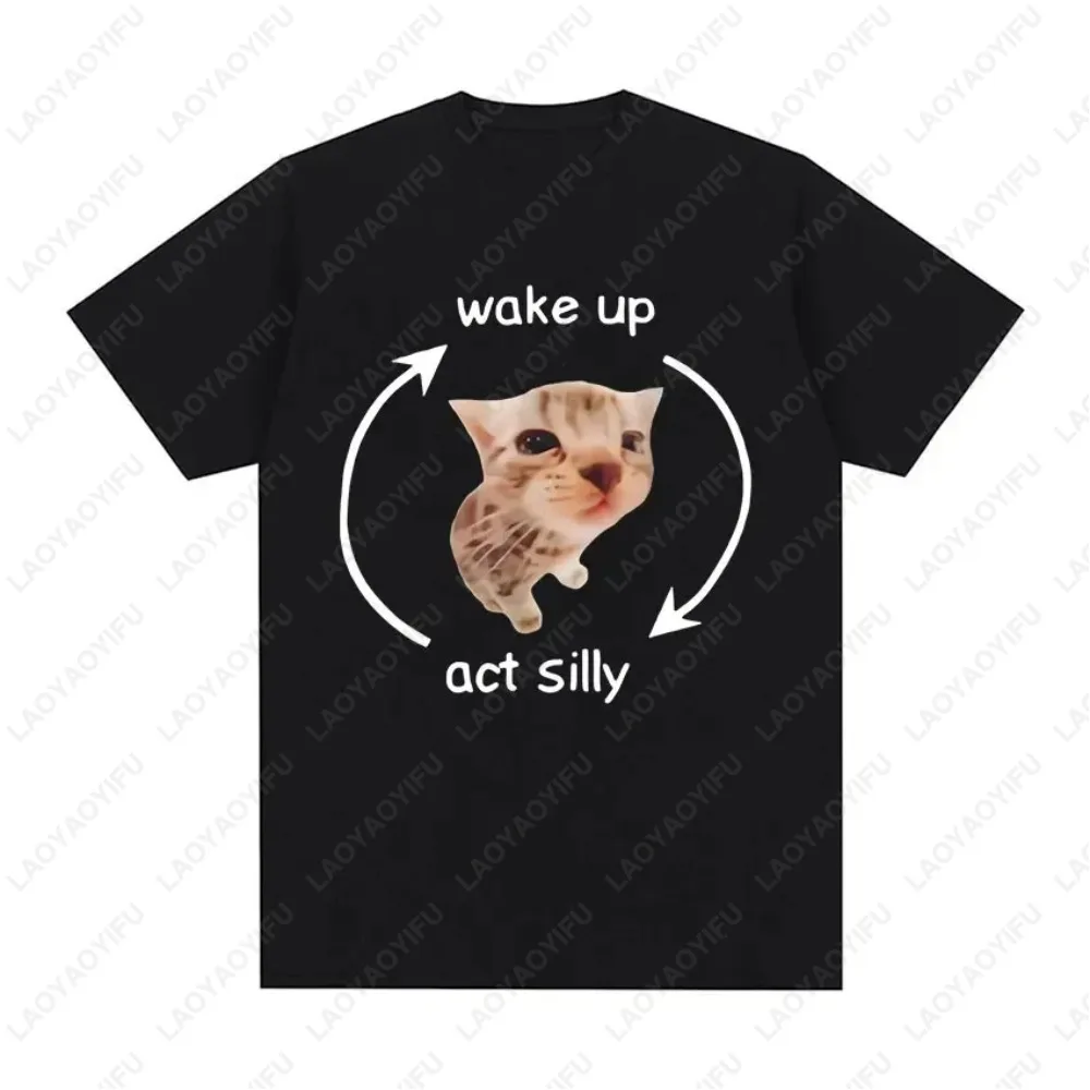 

Wake Up Act Silly Meme Графическая футболка Забавный милый кот с принтом Футболка с коротким рукавом Мужчины Женщины Взрослые милые стильные повседневные футболки