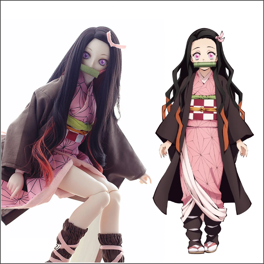 Accept Custom 1/3 1/4 Demon Slayer Kamado Nezuko Cosplay skirt Suit DDDY MSD Nezuko printed kimono BJD Doll Clothes Accessories