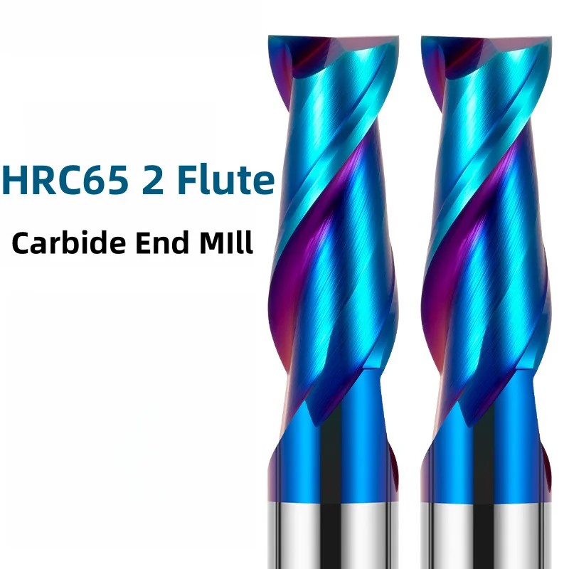 HRC65 Carbide Flat End Mill Alloy Tungsten Cutter 2 Flute Metal Steel Machining Tool Keyway Square CNC Router Bits 3 4 5 6 8MM