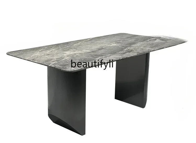 

LXArrivals Italian Light Luxury Villa Rectangular Marble Dining-Table Modern Minimalist Designer Dining Chair Dining TabSSS