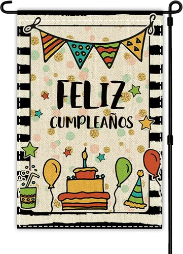 Happy Birthday Garden Flag Burlap Feliz Cumpleannos Yard Sign Vertical Double Si FFV LLG GGO