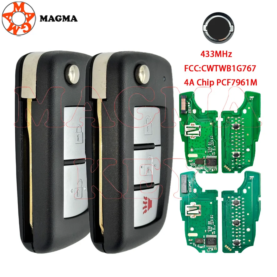 MAGMA FCC: CWTWB1G767 مفتاح السيارة الوجه عن بعد 433 ميجا هرتز 4A PCF7961M لنيسان قاشقاي روج J11 بولسار C13 جوك F15 X-Trail T32 ميكرا #1