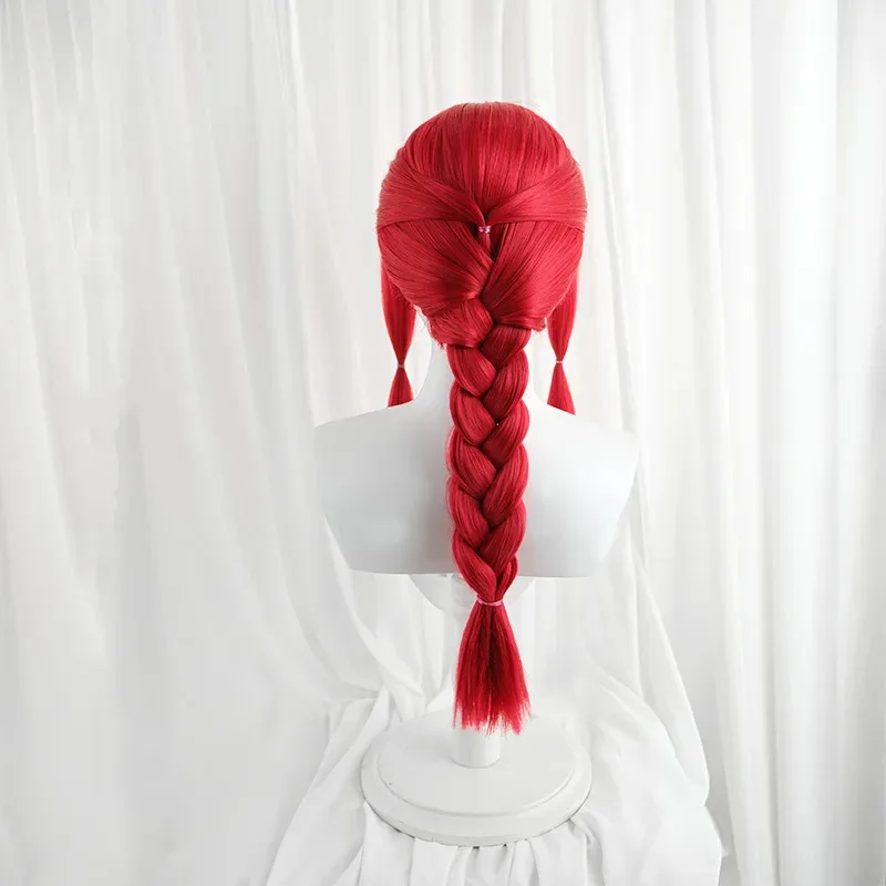 Peruka Cosplay ROLECOS Gra LOL Foxfire Ahri 70cm Bordowa Kolor Damskie Peruki Odporne na Ciepło Syntetyczne Włosy