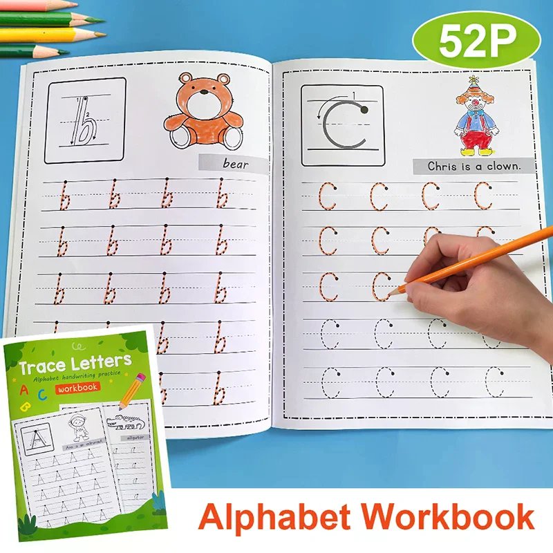 Letras A-Z alfabeto fonética prática livro de trabalho pré-escolar aprendizagem inglês língua jardim de infância escrita livro para colorir montessori