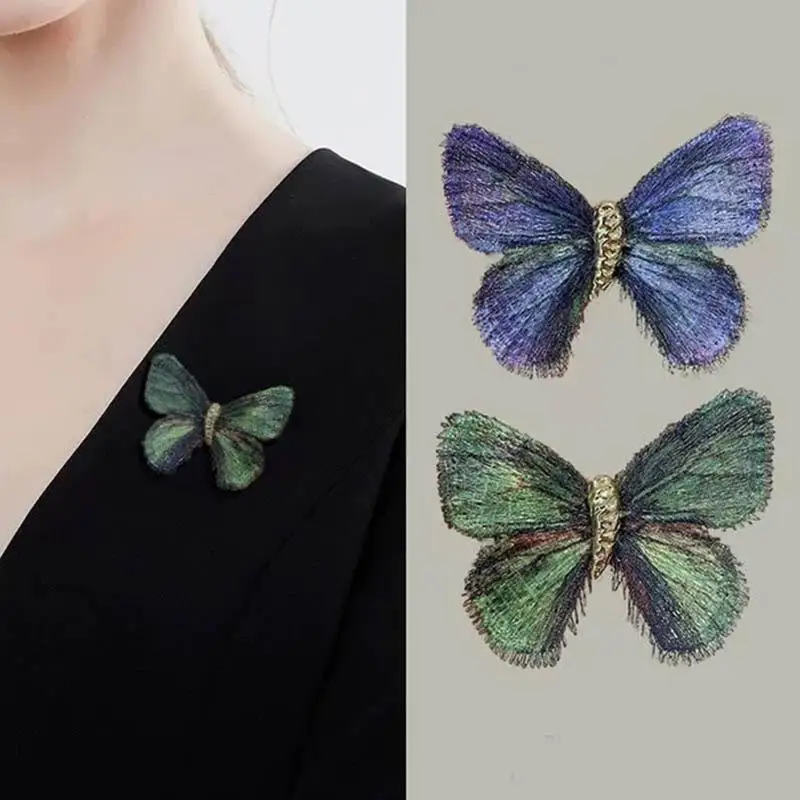 .1Pc Gradient Embroidered Butterfly Chest Flower Vintage Brooch For Women Unisex Exquisite Clothing Bag Accessories Pins Jewelry