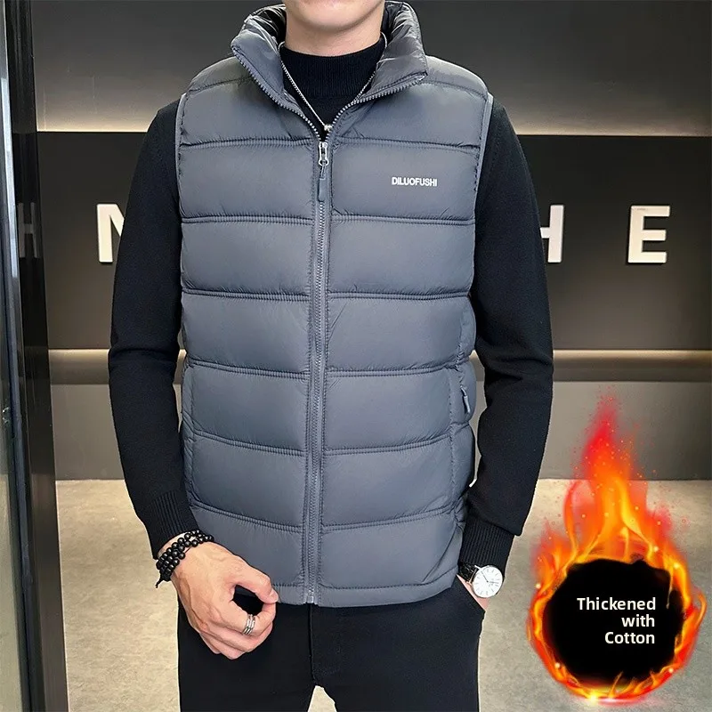

Men's Cotton Vest Thiened Stand Collar Zipper Faion Outerwear Top Large Size Autumn Winter Faion Zipper Vest Jaet