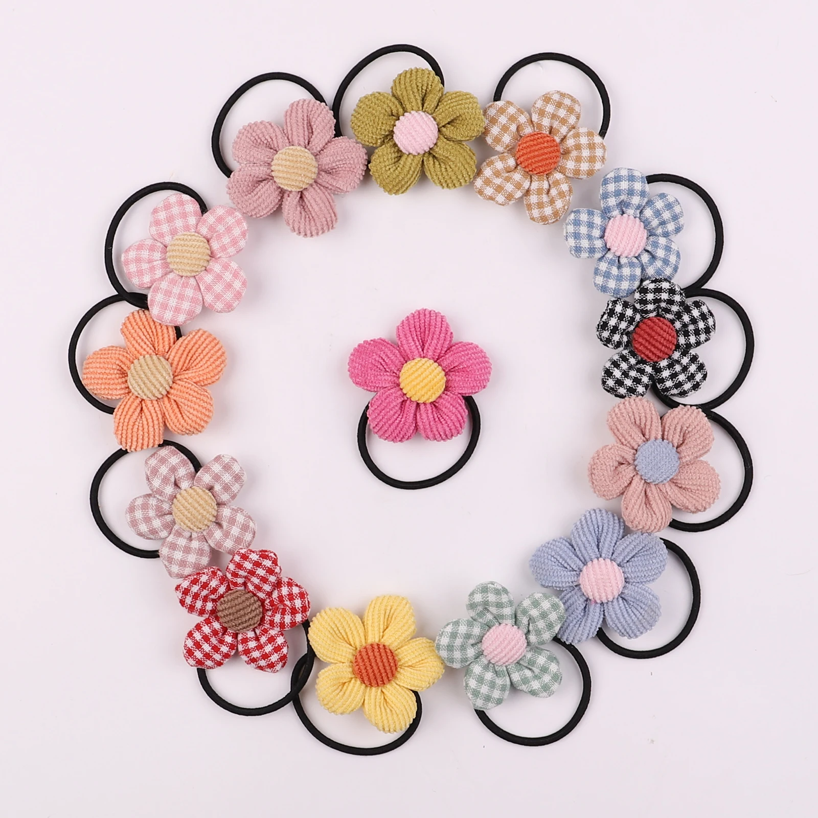 14Pcs/lot Sweet Corduroy Flower Elastic Hair Bands For Cute Girls Rubber Band Hair Ropes Ponytail Holder Kids Hair Accessories