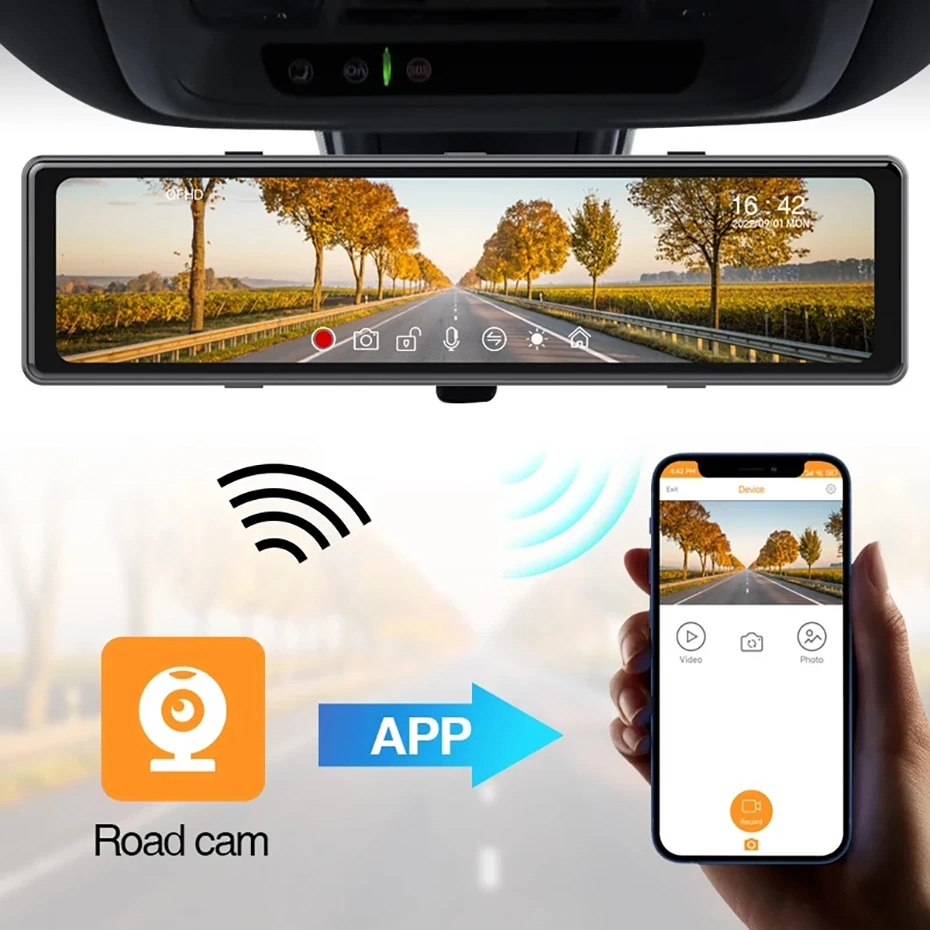 كاميرا داش 4K UHD 11.26 بوصة 3 قنوات GPS مع Apple Carplay اللاسلكية وكاميرا احتياطية للتحكم الصوتي Android رؤية ليلية بالأشعة تحت الحمراء