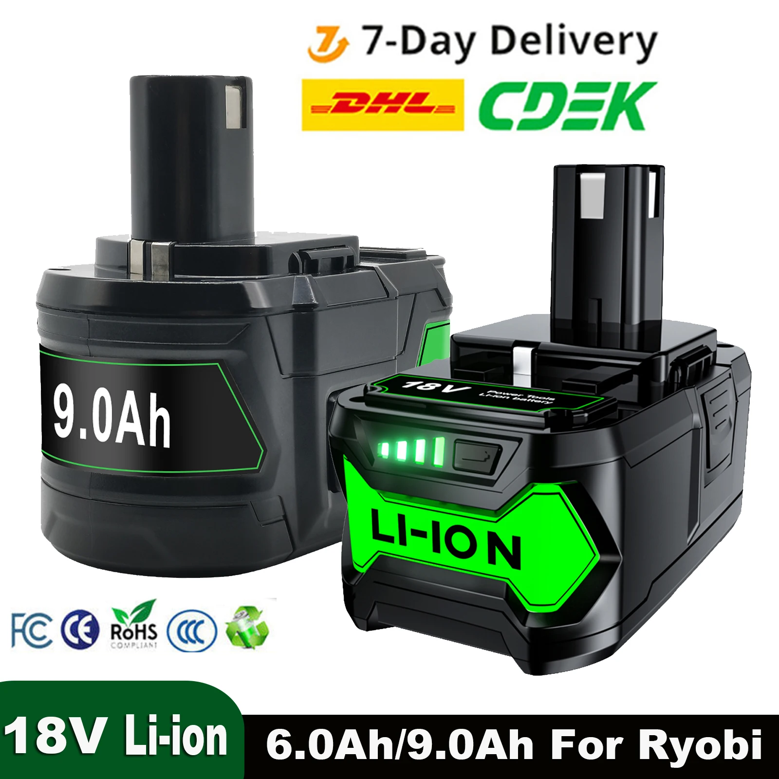 

18V 9000mAh Battery For Ryobi P108 Li-ion Rechargeable Battery BPL1820 P108 P109 P106 P105 P104 RB18L50 Power Tool Baterry