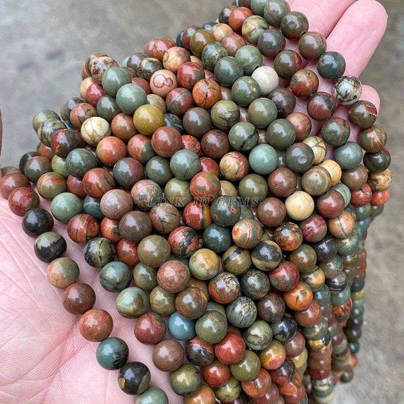 الجملة الحجر الطبيعي الأحمر الصنوبر الفيروز حبة الجولة فضفاض خزر عازل لصنع المجوهرات سوار ذاتي الصنع إكسسوارات عقد #6