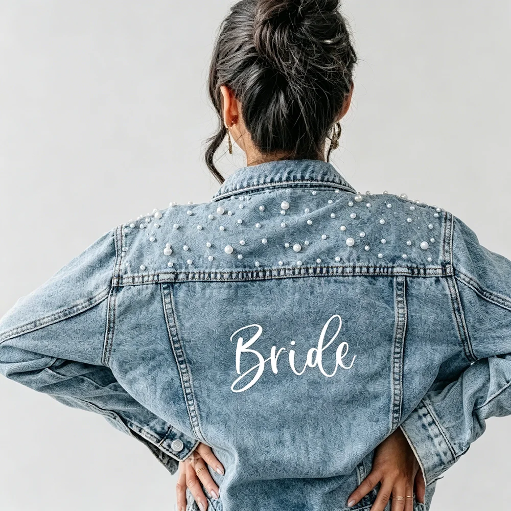 

Bride Jean Jacket with Pearl Bridal Shower Gift Wedding Accessories Future Mrs Jacket Honeymoon Engagement Sentimental Gift