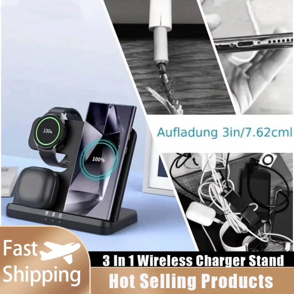 3 في 1 قاعدة شحن سريعة محطة شاحن لاسلكي حامل لسامسونج Z أضعاف 5 4 3 S24 S23 غالاكسي ساعة 2-9 نشط 2 سماعات الأذن برو