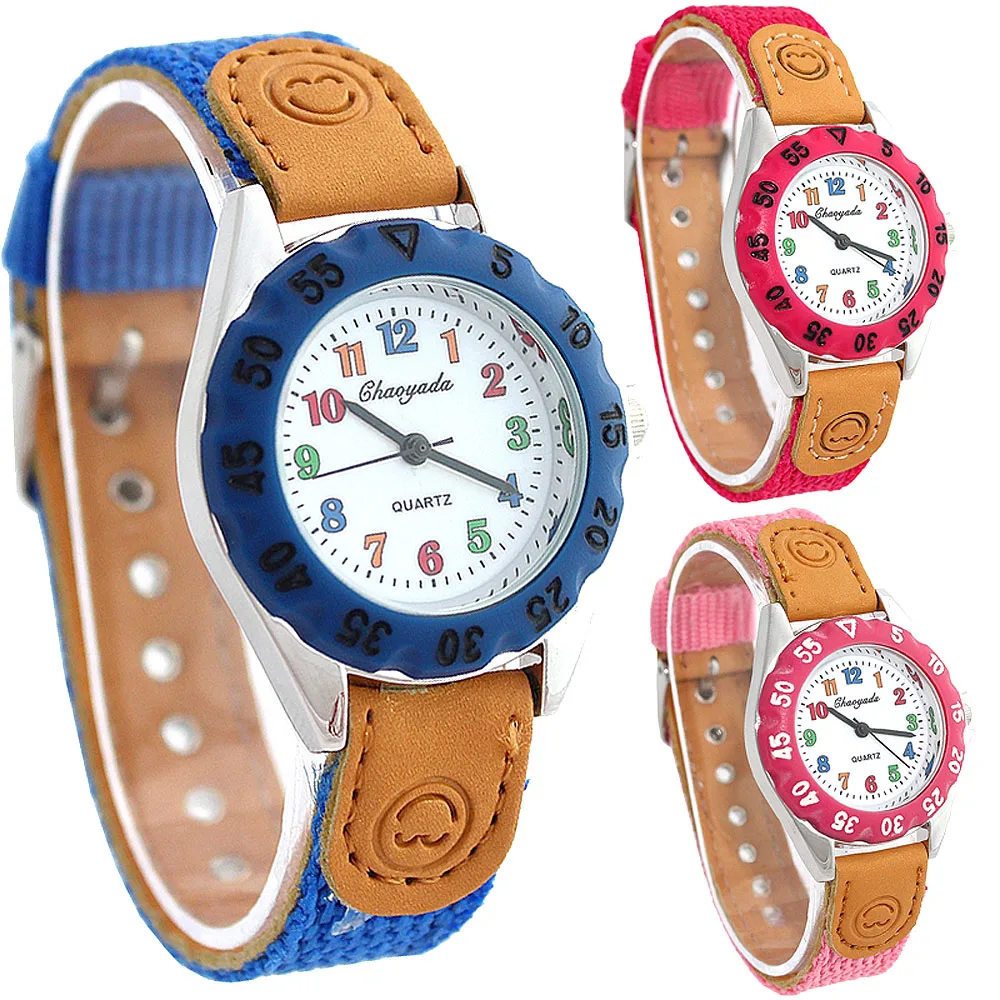 Chaoyada Children Boys Girls 24hours Canvas Quartz Wristwatches Kids Students Military Waterproof Watches