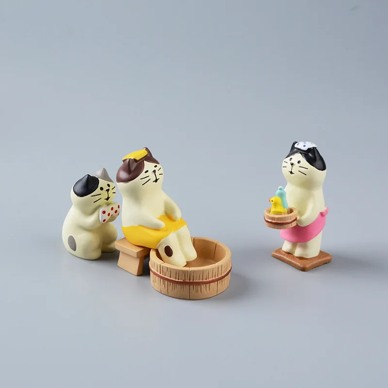 ZAKKA Miniatures Cute Cat Hot Spring Model Bath Series Figurine Toys Handicraft Home Desktop Ornaments Gifts Decoration Crafts